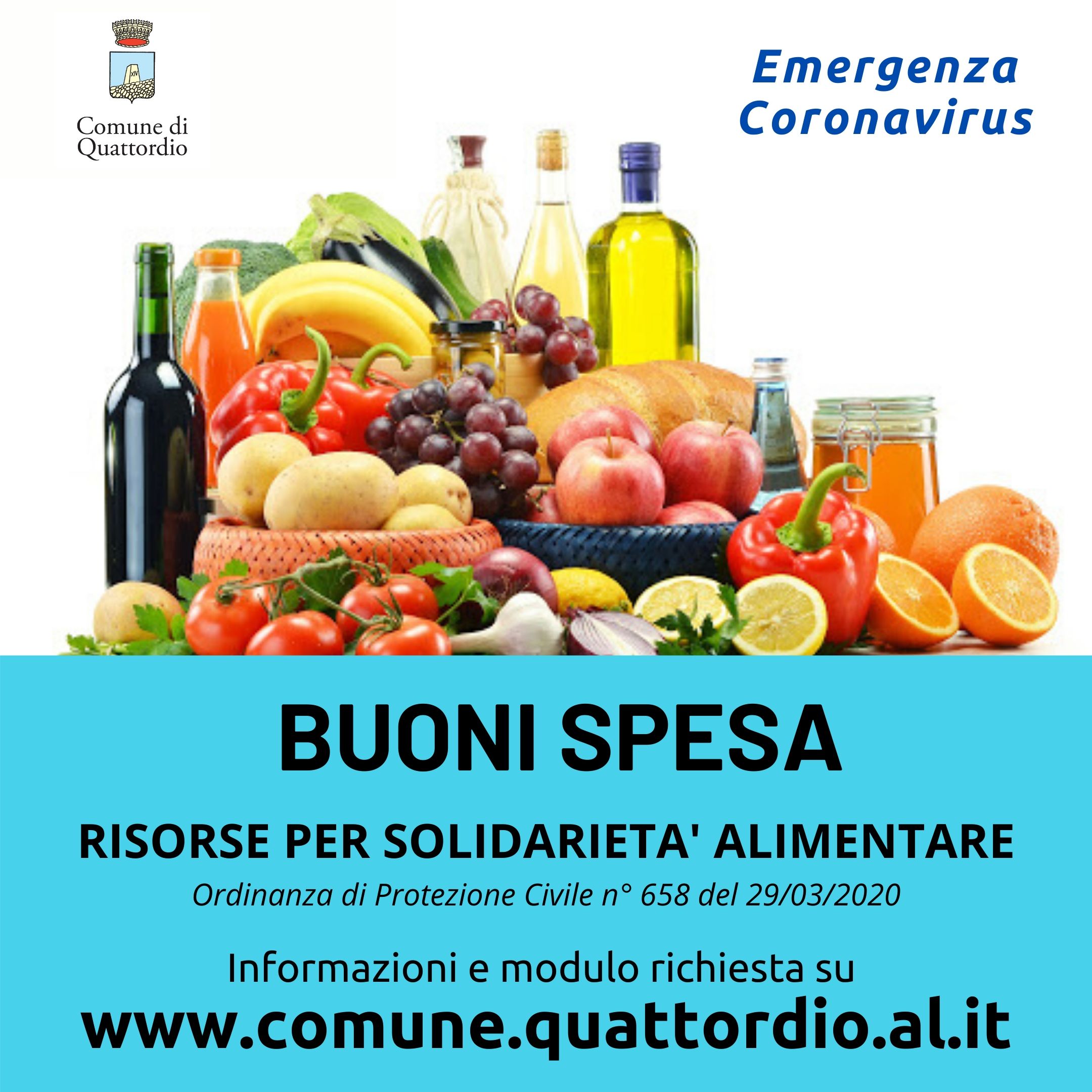 Coronavirus | RISORSE PER SOLIDARIETA' ALIMENTARE: modalità erogazione in base all'ordinanza di Protezione Civile N° 658/2020.         