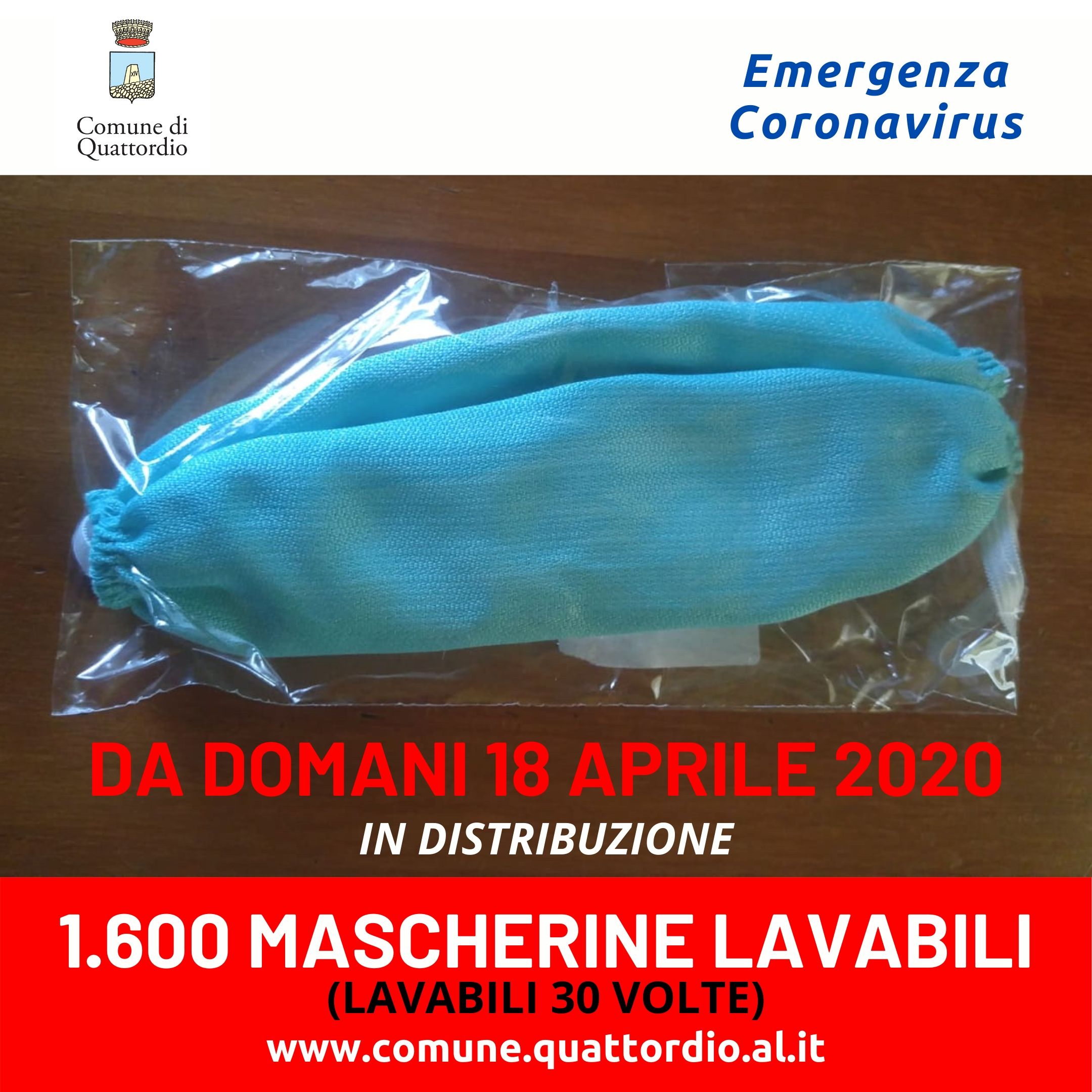 Coronavirus: 1.600 MASCHERINE LAVABILI PER TUTTA LA POPOLAZIONE