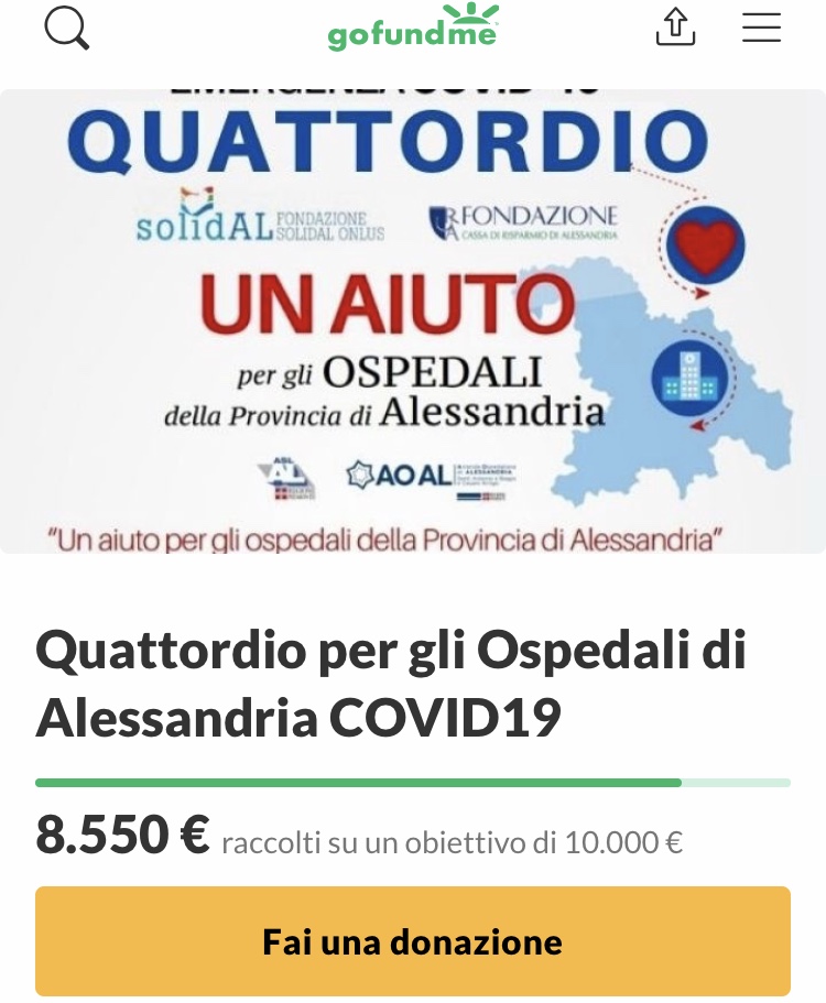 Continua la raccolta fondi "Quattordio per gli Ospedali di Alessandria"