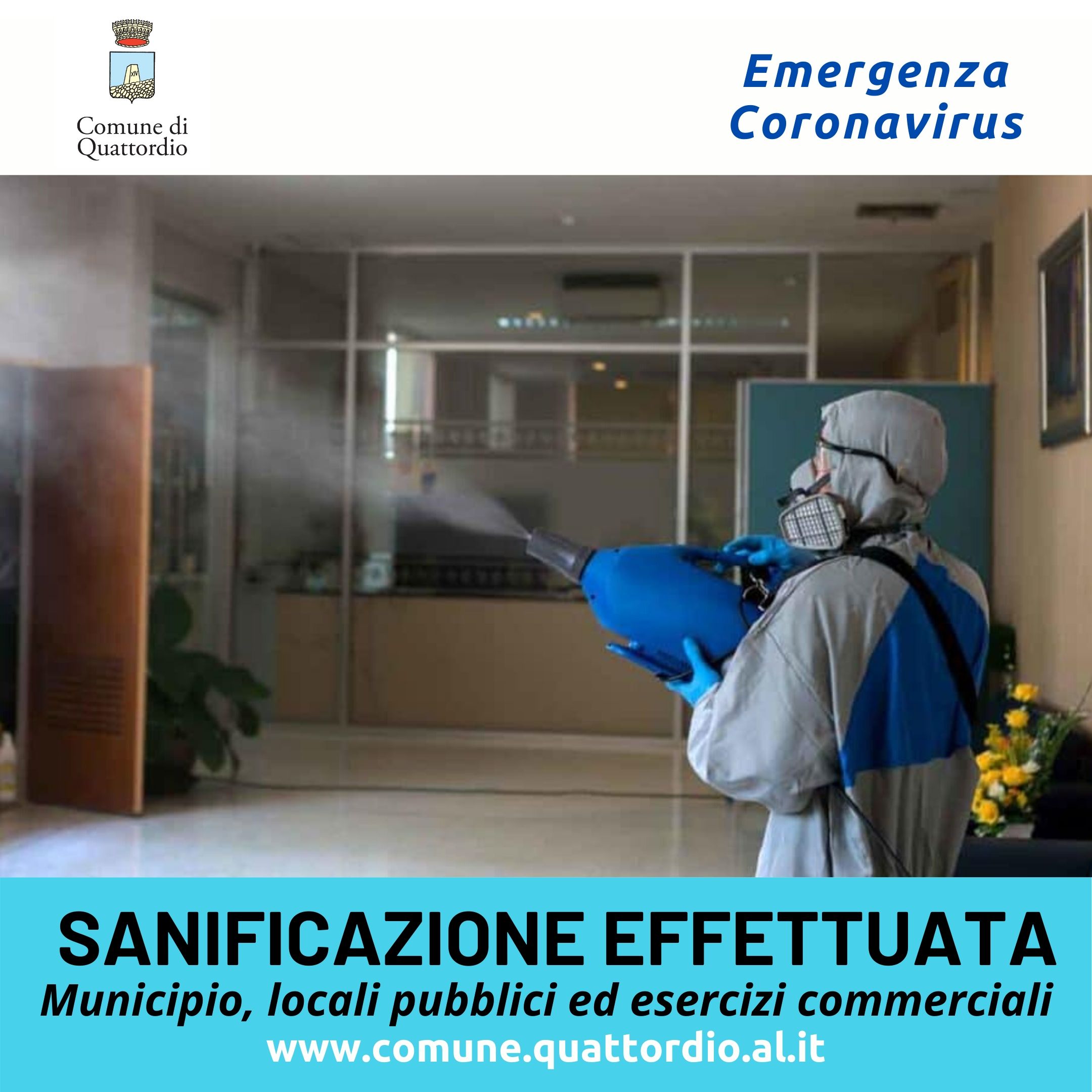 Coronavirus: sanificazione Municipio, locali pubblici ed esercizi commerciali