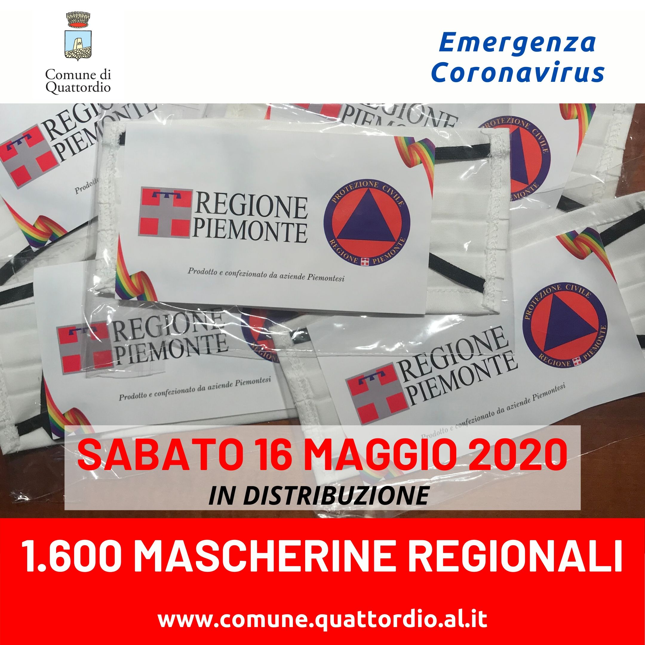 Coronavirus: DISTRIBUZIONE MASCHERINE della Regione Piemonte
