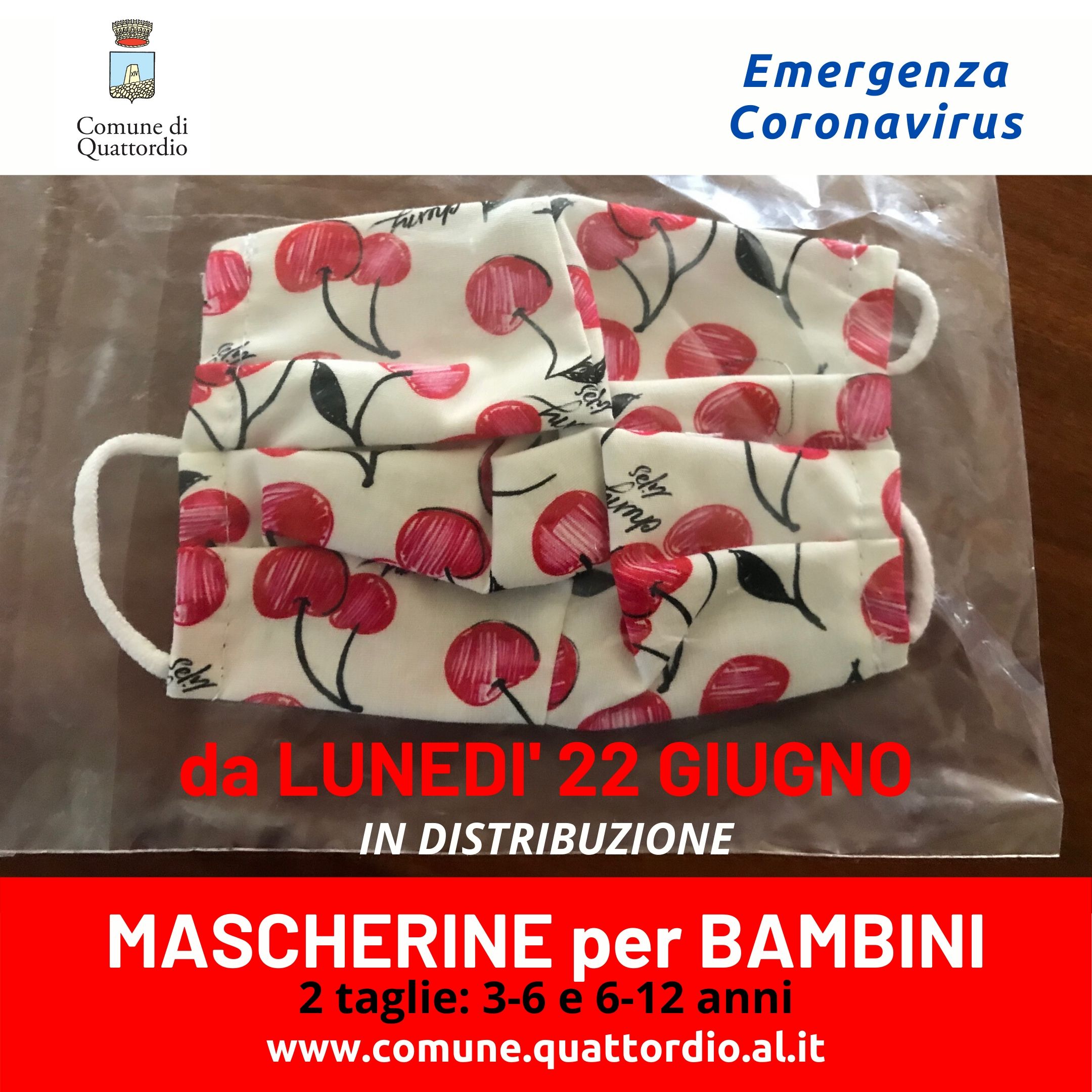 Coronavirus: distribuzione MASCHERINE per BAMBINI