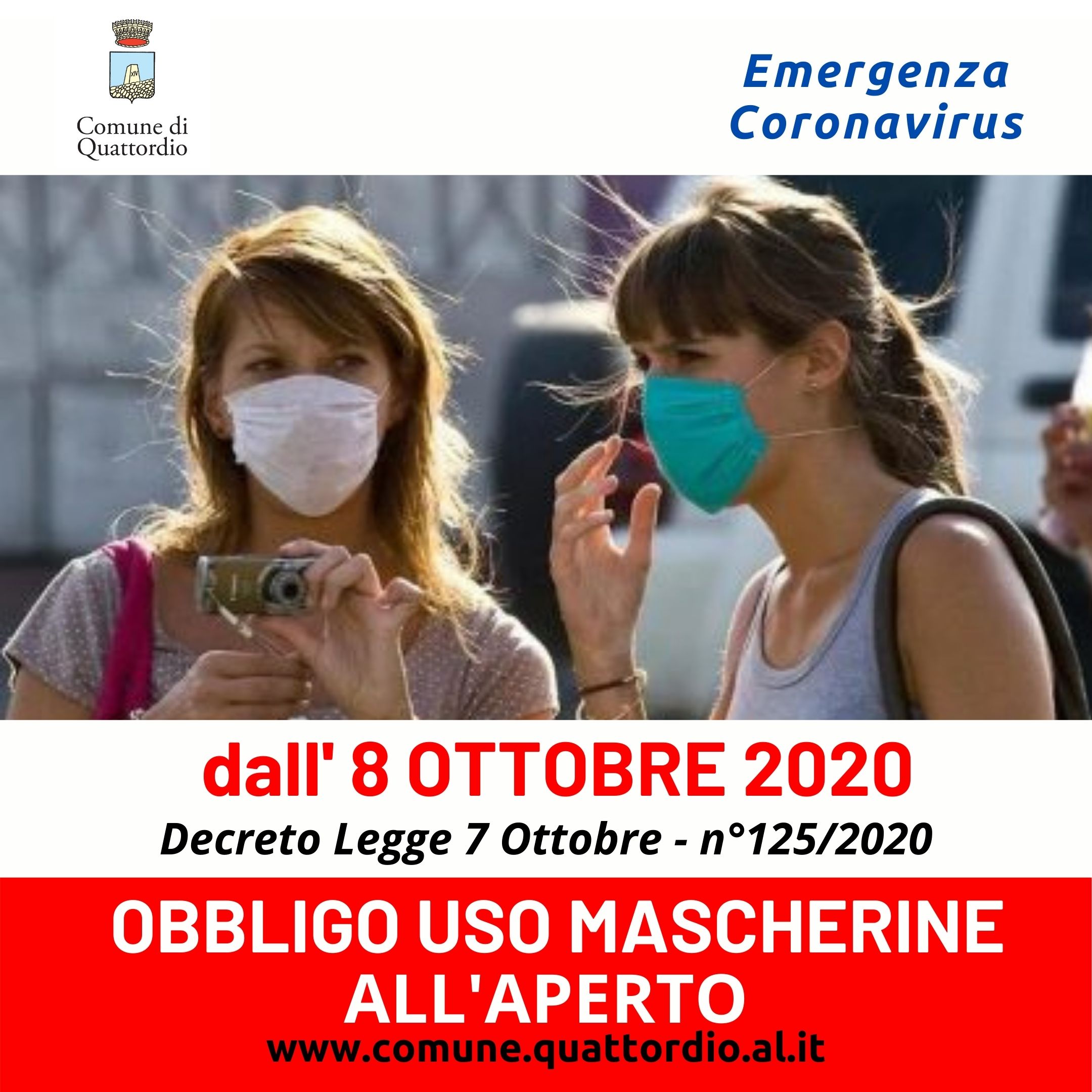 Coronavirus: OBBLIGO MASCHERINE anche all'APERTO