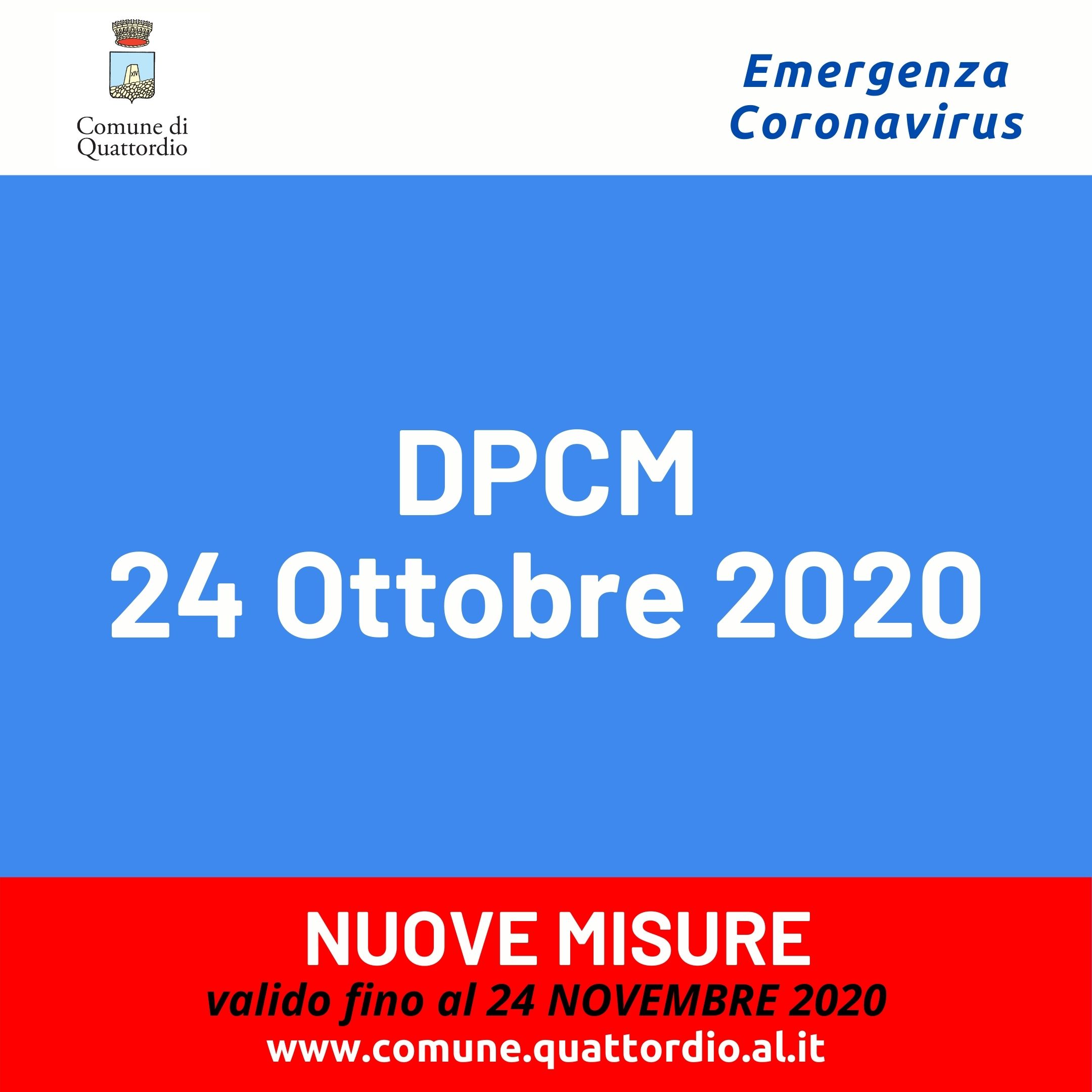 Coronavirus: DPCM del 24 ottobre 2020 e Ordinanza Ministero della Salute per il Piemonte