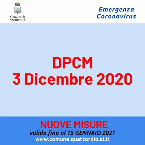 Coronavirus: DPCM del 3 dicembre 2020