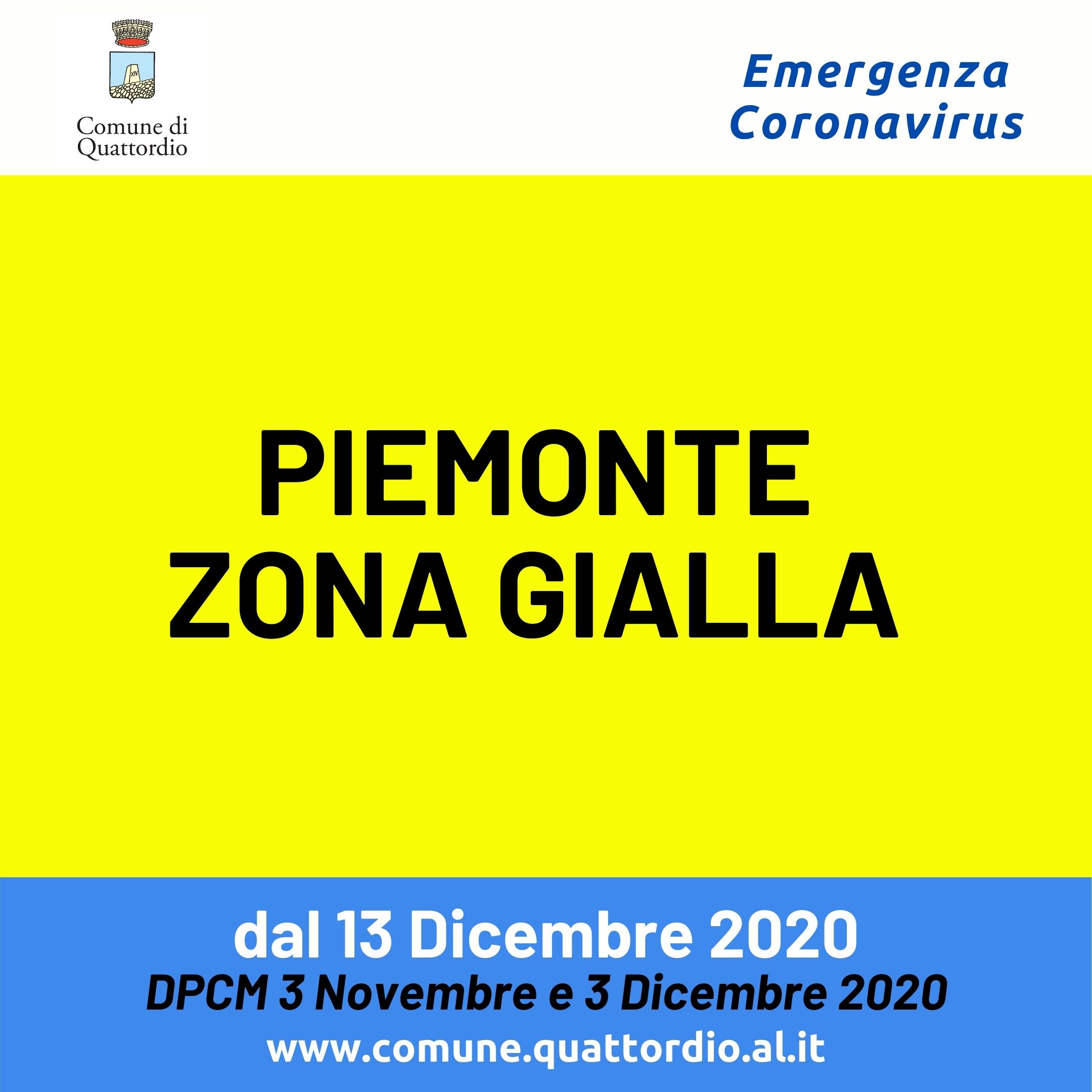 Coronavirus: Piemonte ZONA GIALLA dal 13/12/2020