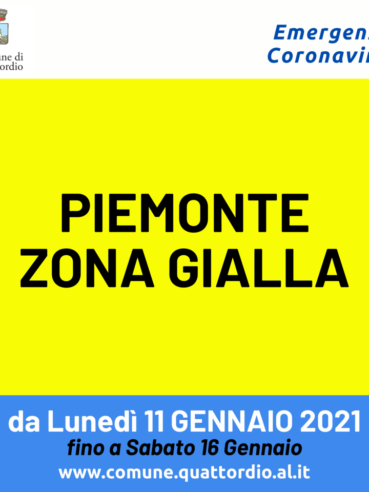 Coronavirus: Piemonte ZONA GIALLA (fino al 16/01/2021) - Comune di  Quattordio