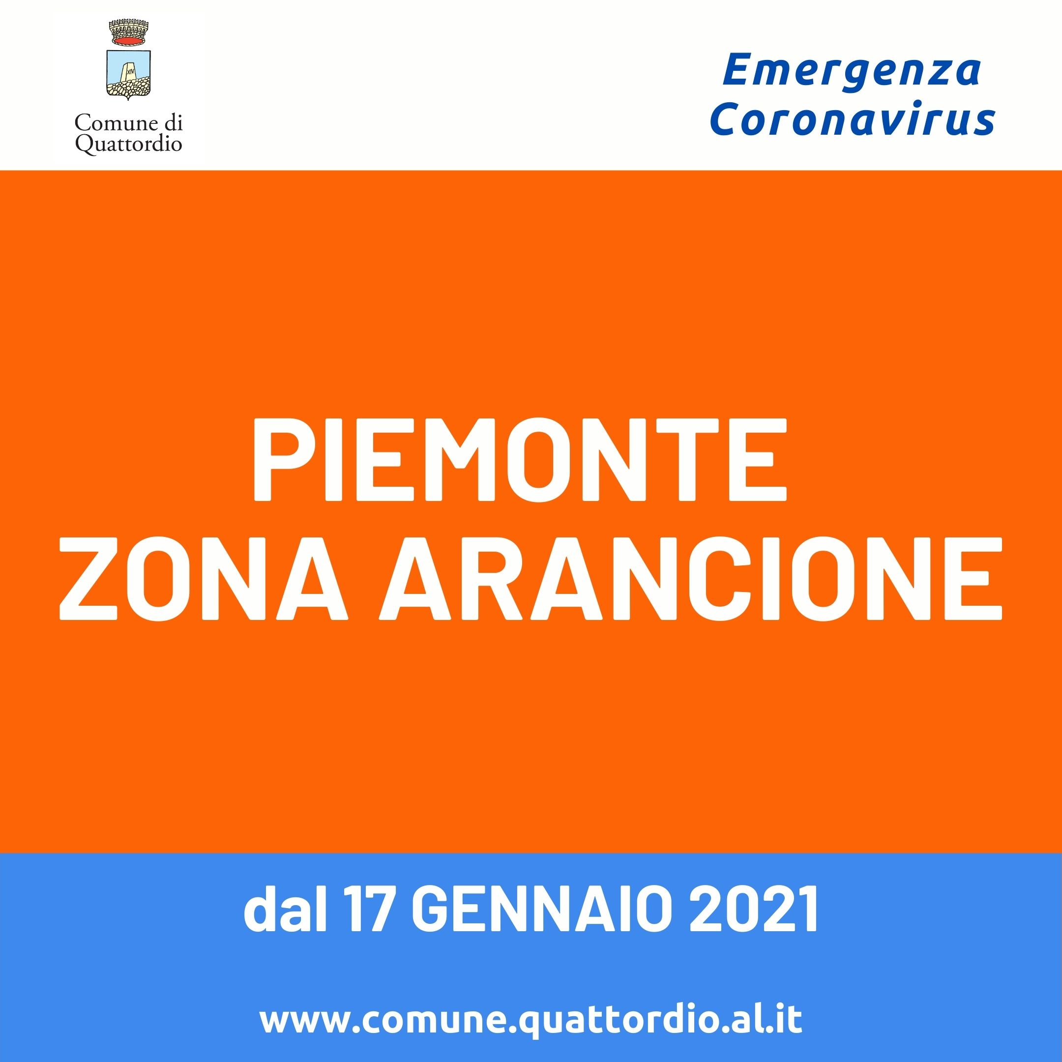 Coronavirus: Piemonte ZONA ARANCIONE dal 17/01/2021