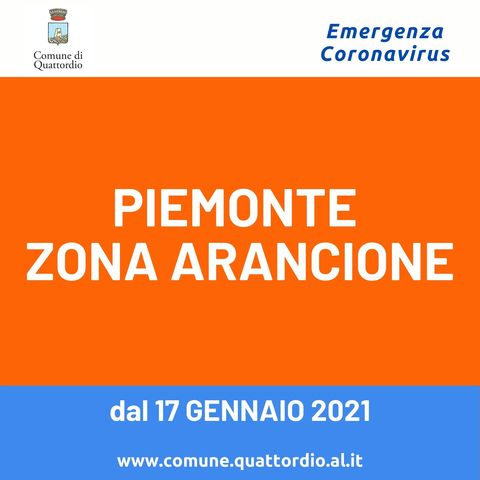 Coronavirus: Piemonte ZONA ARANCIONE dal 17/01/2021