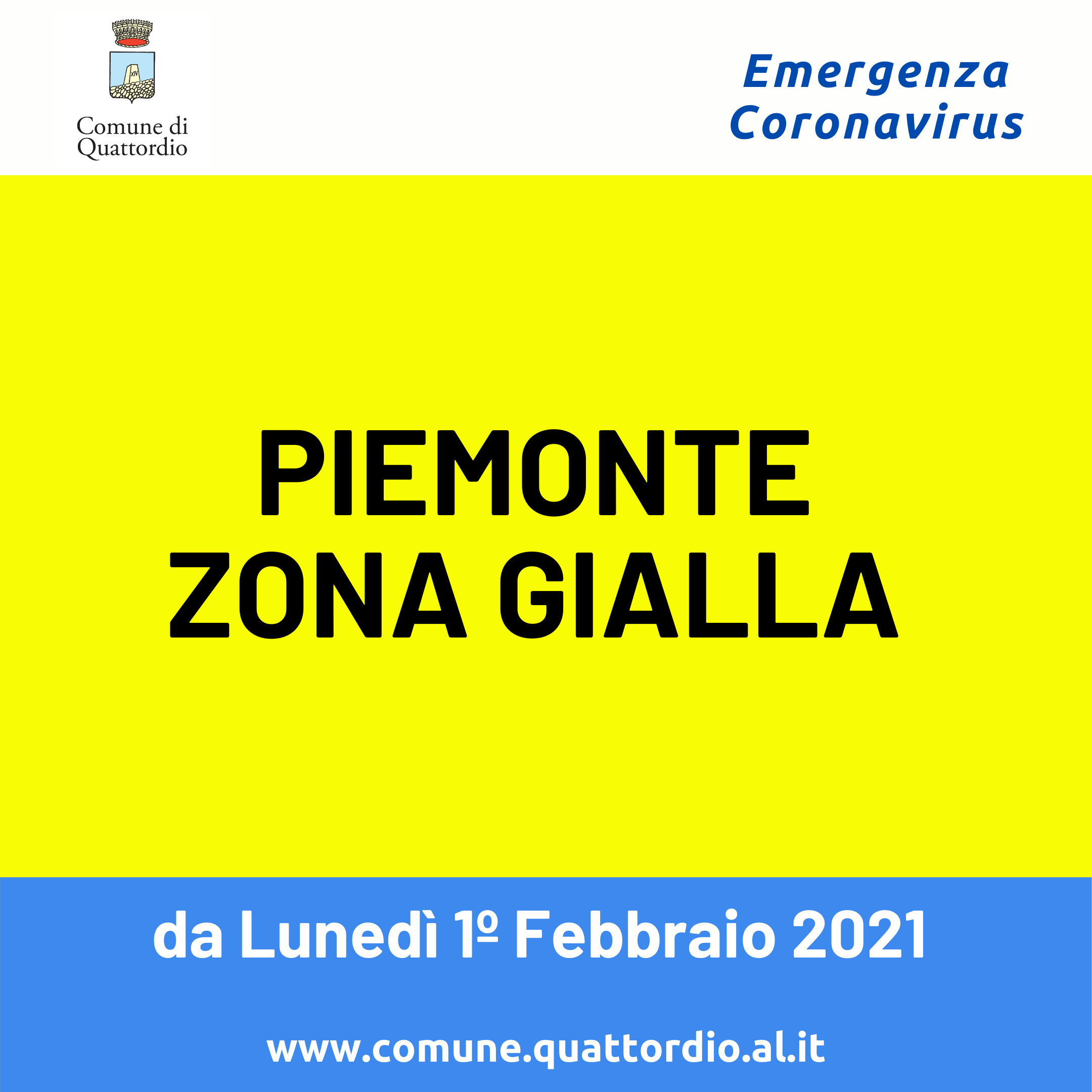 Coronavirus: Piemonte ZONA GIALLA (dal 01/02/2021)