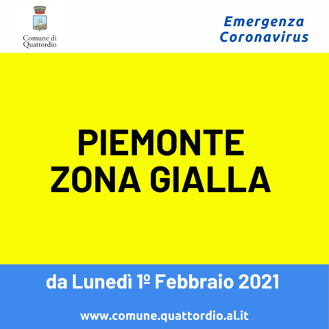 Coronavirus: Piemonte ZONA GIALLA (dal 01/02/2021)