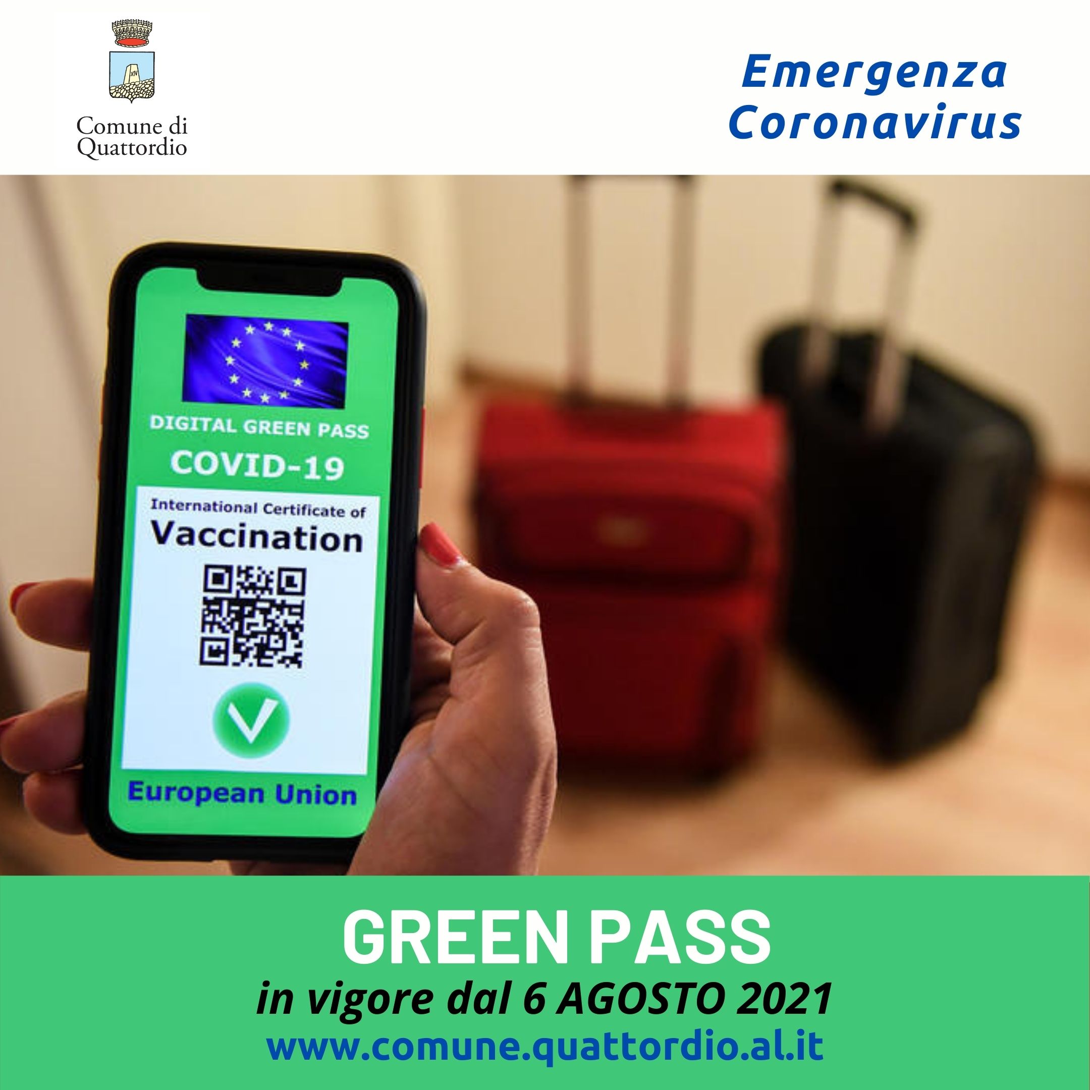 GREEN PASS in vigore dal 6 agosto 2021